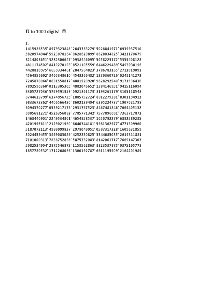 A seventh grade worksheet displaying the first 100 digits of pi for memorization practice on Pi Day