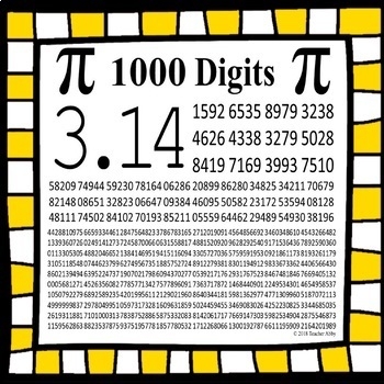 Pi Day challenge worksheet listing the first one thousand digits of Pi for seventh graders 21. Seventh grade math worksheet featuring the first 1000 digits of Pi for geometry class.