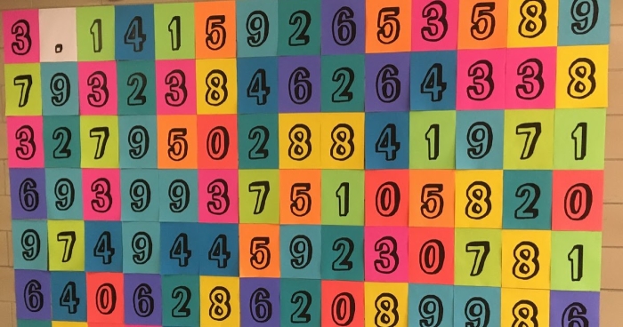 Pi Day math challenge worksheet showing numerical digits for student practice and exploration First 1000 digits of pi displayed in organized rows for seventh grade geometry worksheet activity