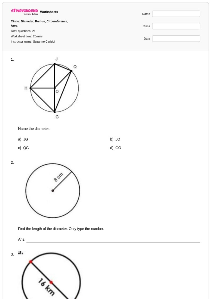Practice area of circles with this engaging math worksheet for 7th graders Worksheet featuring Pi Radius Squared calculations for seventh-grade students