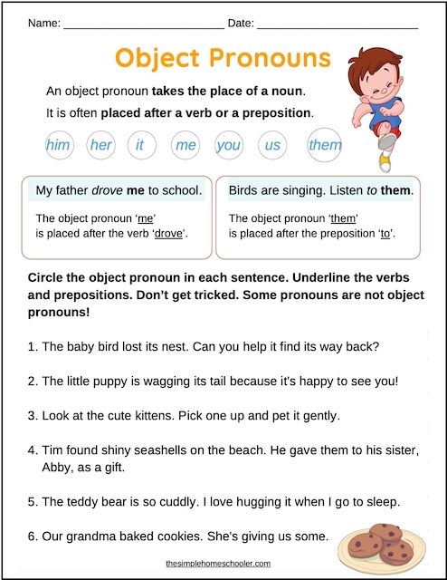 Worksheet for third graders focusing on pronouns in a fill-in-the-blanks format