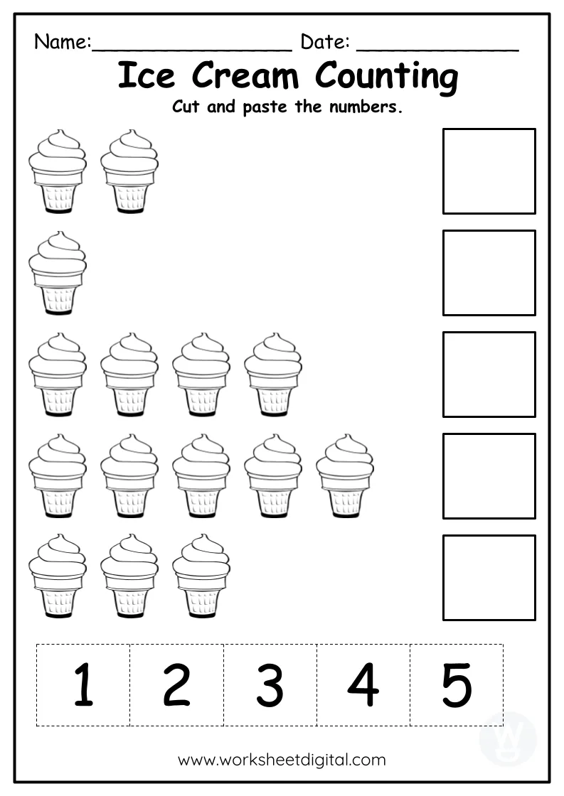First grade students completing a picture graph worksheet about favorite ice cream flavors with vanilla, chocolate, strawberry, and chocolate chip options