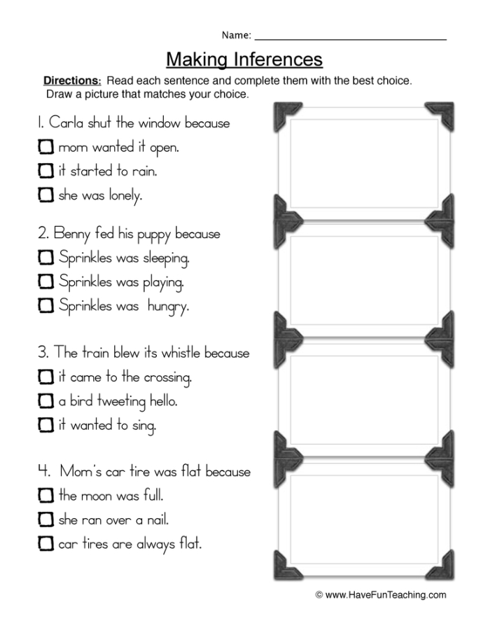 Engaging Picture This Inference activity for fourth grade reading comprehension Worksheet featuring students making inferences from images to enhance emotional intelligence