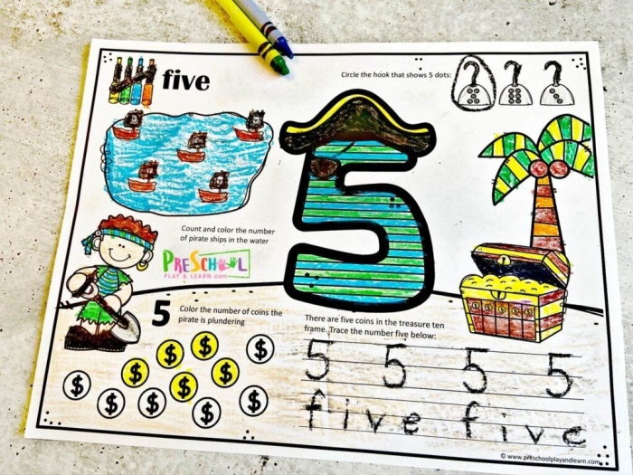 Pirate Number Sense worksheet for second graders featuring treasure chest and missing numbers