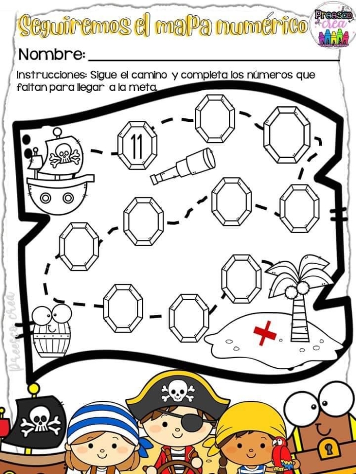 Pirate-themed worksheet for second graders focusing on number sense and three-digit counting