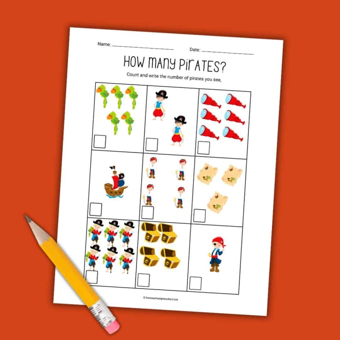 Pirate-themed worksheet for second graders focusing on three-digit counting and missing numbers