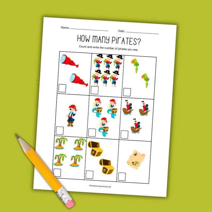 Pirate Number Sense worksheet for second graders focusing on three-digit counting and missing numbers