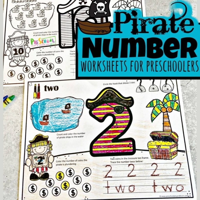 Second grade students practicing three-digit number sequencing with a pirate themed math worksheet