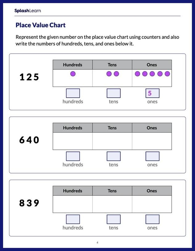 Second grade math worksheet featuring cupcakes with numbers to match with their written place values