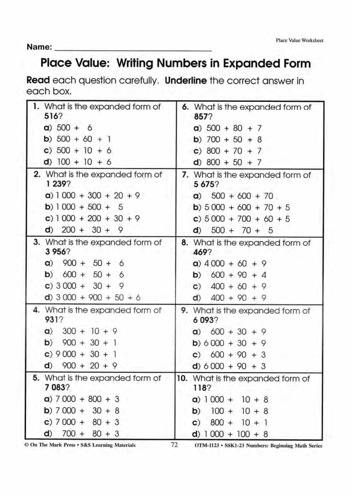 Place Value Expanded Form Learning Activity for Elementary Students Third grade place value and expanded form practice worksheet showing number breakdown exercises with place value columns