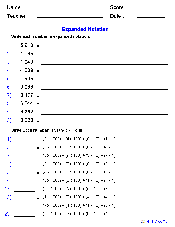 Place Value Expanded Form Practice Sheet for Elementary Math Learners Third grade place value and expanded form practice worksheet showing number breakdown exercises for students learning place values from ones to hundred thousandths