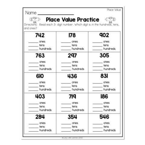 Geometry worksheet for Second Grade Place Value Test worksheet for second graders focusing on hundreds, tens, and ones. Engage young learners with this fun and educational geometry worksheet.