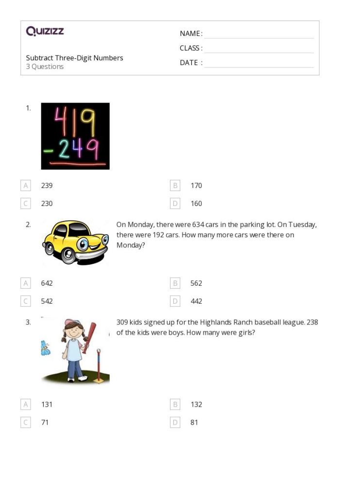 Worksheet for practicing place value with three-digit numbers for second graders