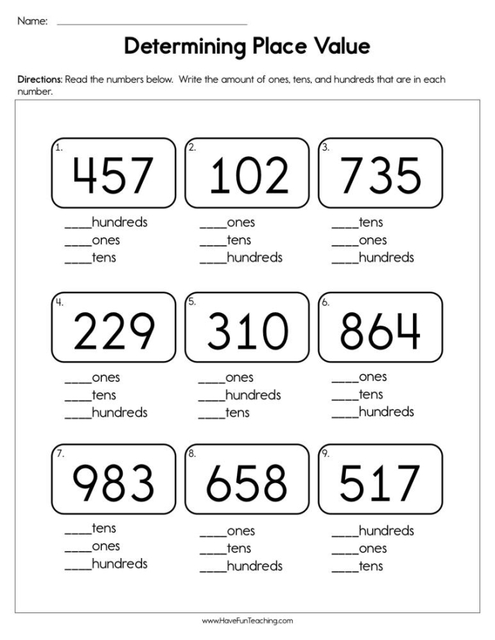Find the Place Value worksheet for second-grade students, featuring multiple-choice questions Worksheet for identifying place values in mathematics for second graders