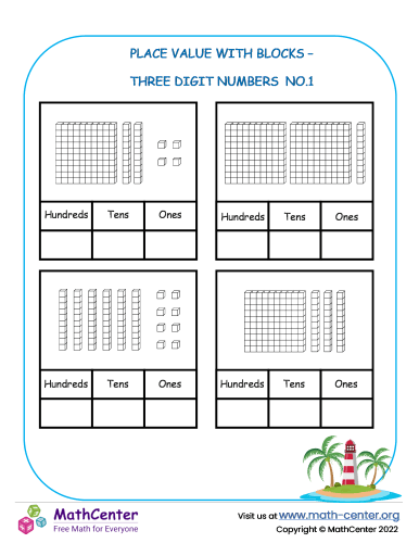 Worksheet focusing on place value concepts for three-digit numbers, designed for second graders. Engaging practice sheet to enhance understanding of place value in a two-part format.