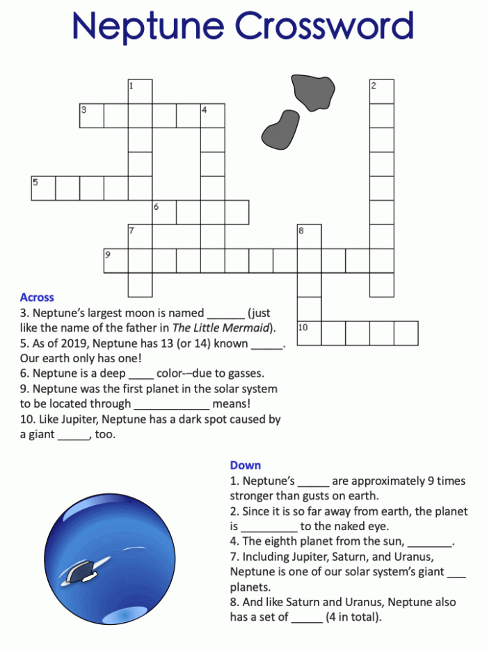 Crossword puzzle featuring pictures of planets for third graders to solve
