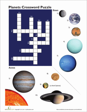 Third grade Earth and space science worksheet featuring a planet pictures crossword puzzle 13