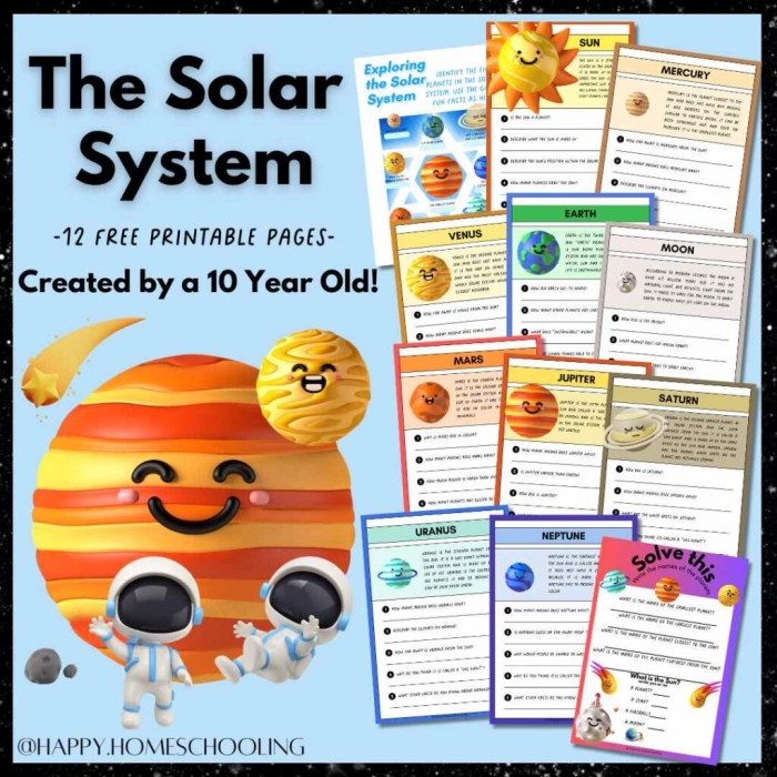 A colorful worksheet depicting the planets in our solar system for third graders to label