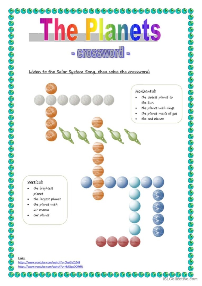Third grade earth and space science worksheet featuring a planet pictures crossword puzzle 17