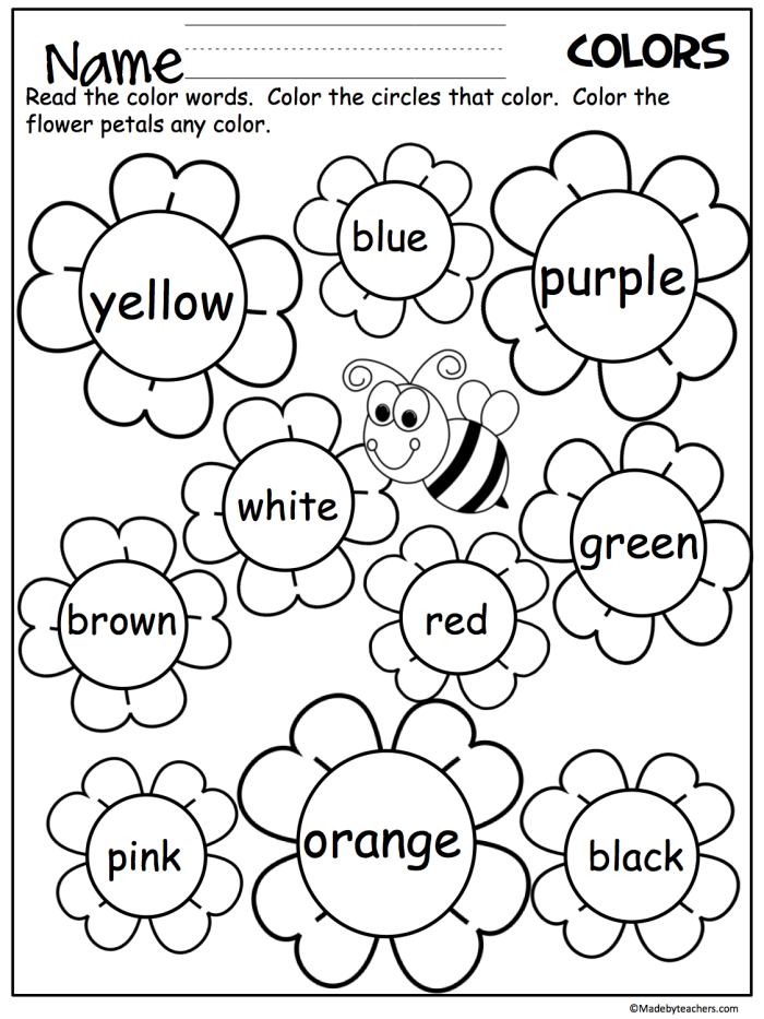 Engaging Plant Color by Word worksheet for early geometry learning in kindergarten Color-by-word worksheet featuring plants that aids kindergarten students in recognizing sight words