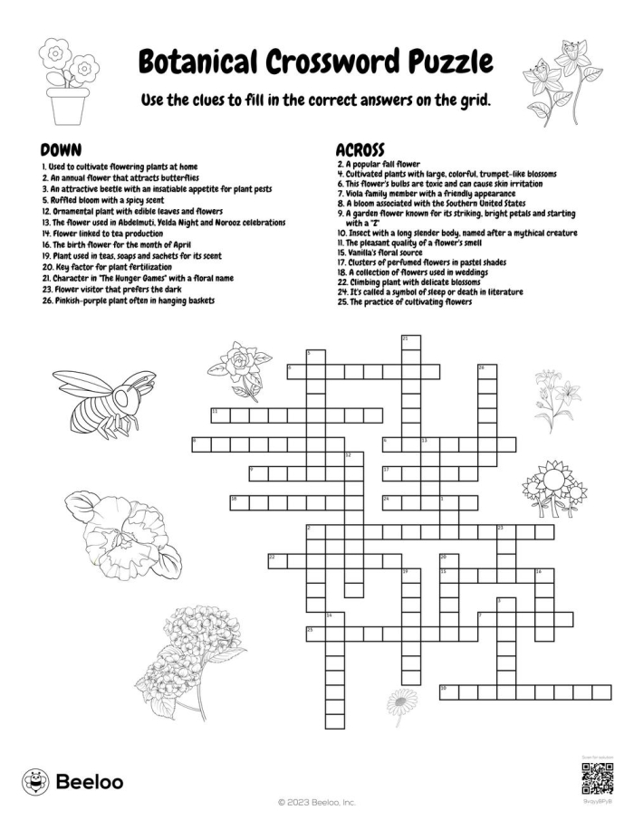 First grade students completing a plant parts crossword puzzle worksheet with illustrations