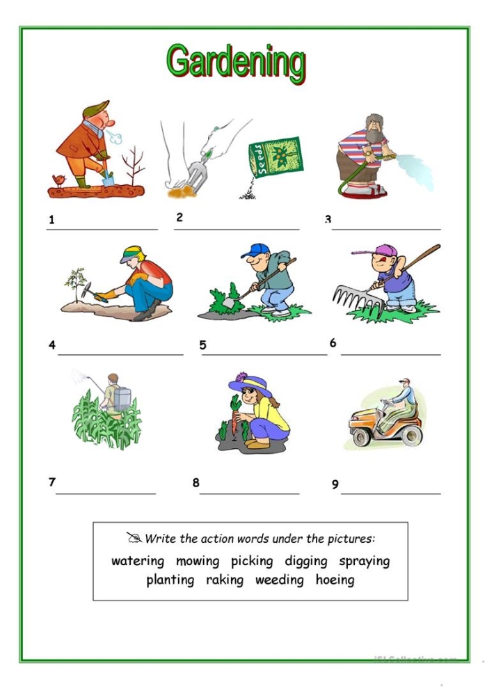 A preschooler coloring and cutting out colorful fruit shapes to plant in a garden worksheet activity