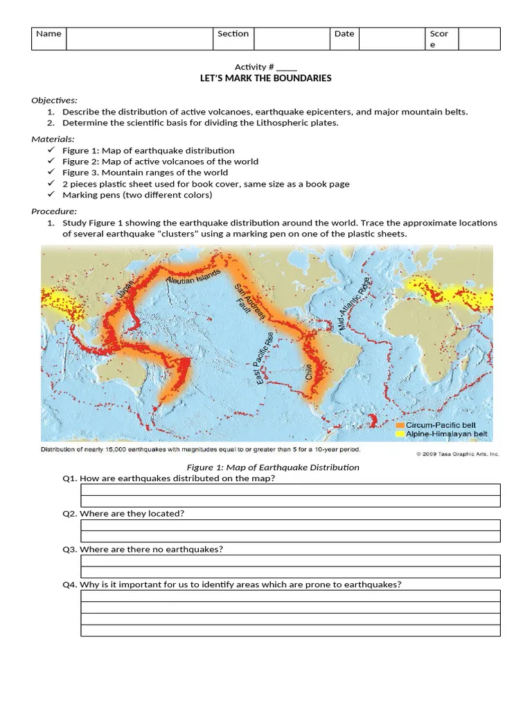 Sixth grade science worksheet featuring diagrams for students to analyze evidence of plate tectonics