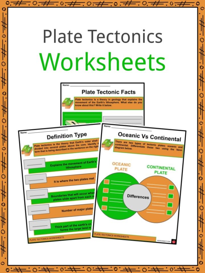Fifth grade student studying a geology lesson about plate tectonics on a printed worksheet