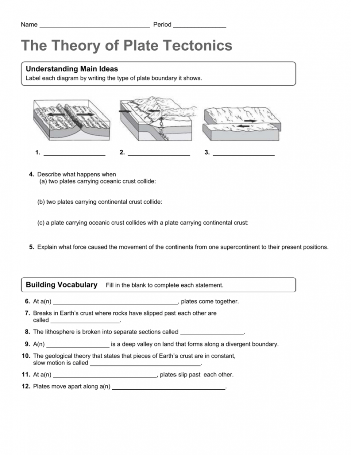 Plate Tectonics worksheet for Fifth Grade