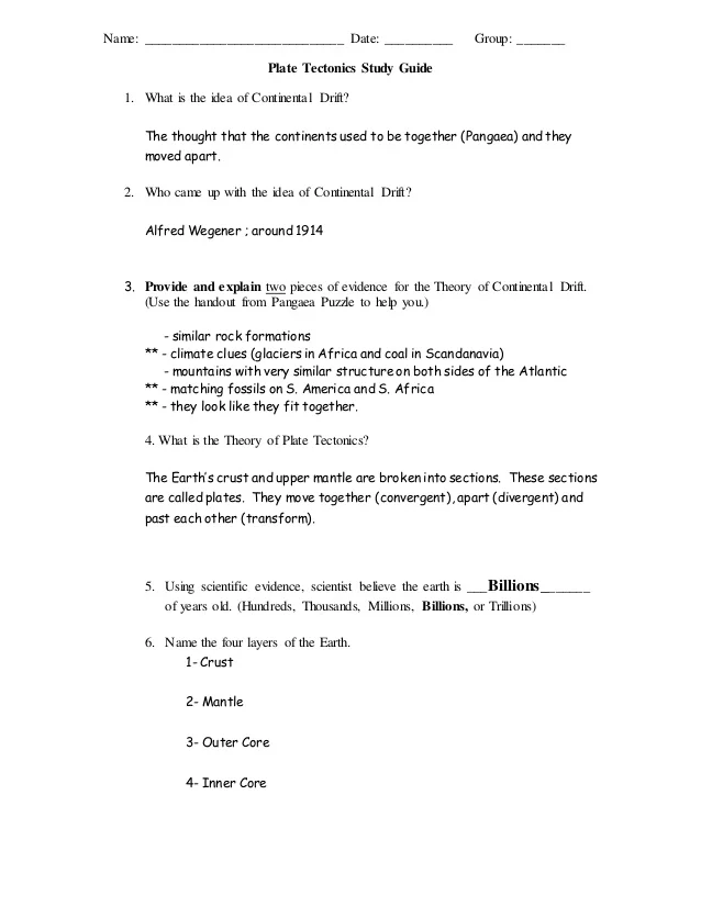 Sixth grade students analyzing scientific diagrams to identify evidence of plate tectonics in this earth history worksheet