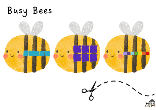 Pre-K students counting colorful insects on the Play Busy Bees graphing and data worksheet