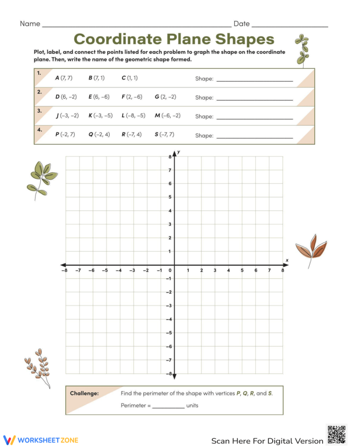 Sixth grade student completing a geometry assignment by plotting polygon vertices on a coordinate plane grid