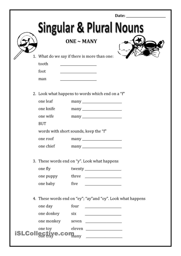Singular Nouns to Plural Nouns worksheet for practicing noun endings s and es Worksheet for converting singular nouns to plural nouns suitable for second graders