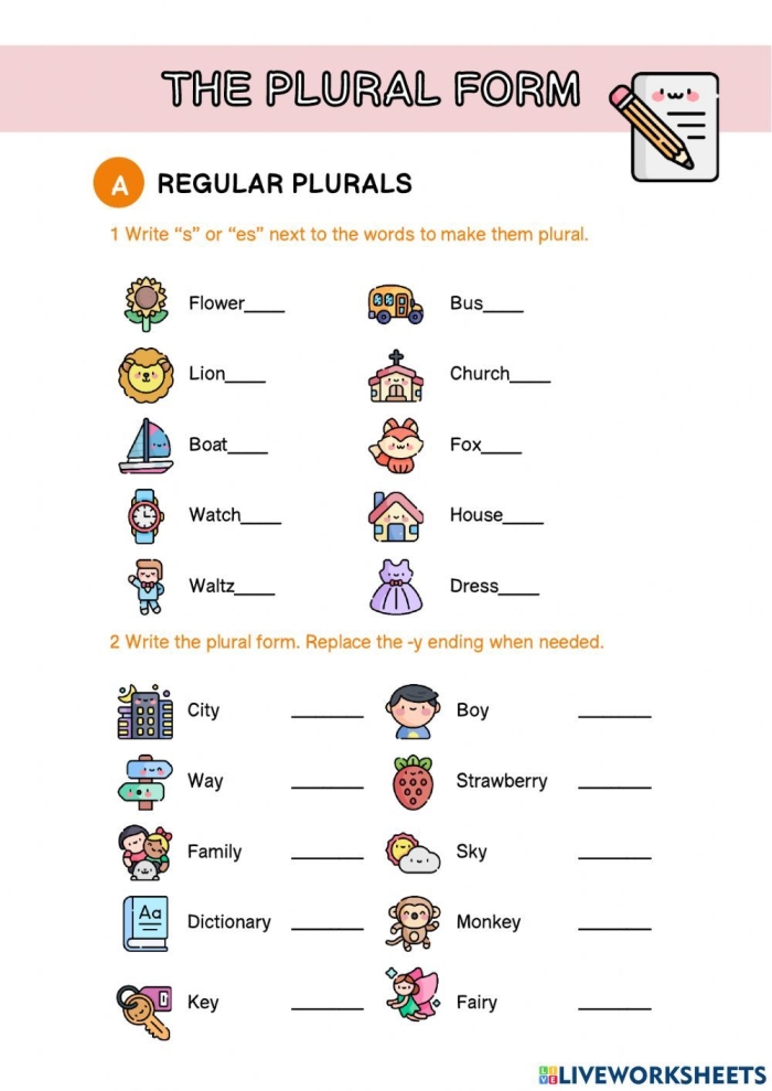 Algebra worksheet for Third Grade Worksheet focusing on plural nouns for third-grade students to enhance their understanding. Essential resource for mastering the formation of plural nouns in Algebra.