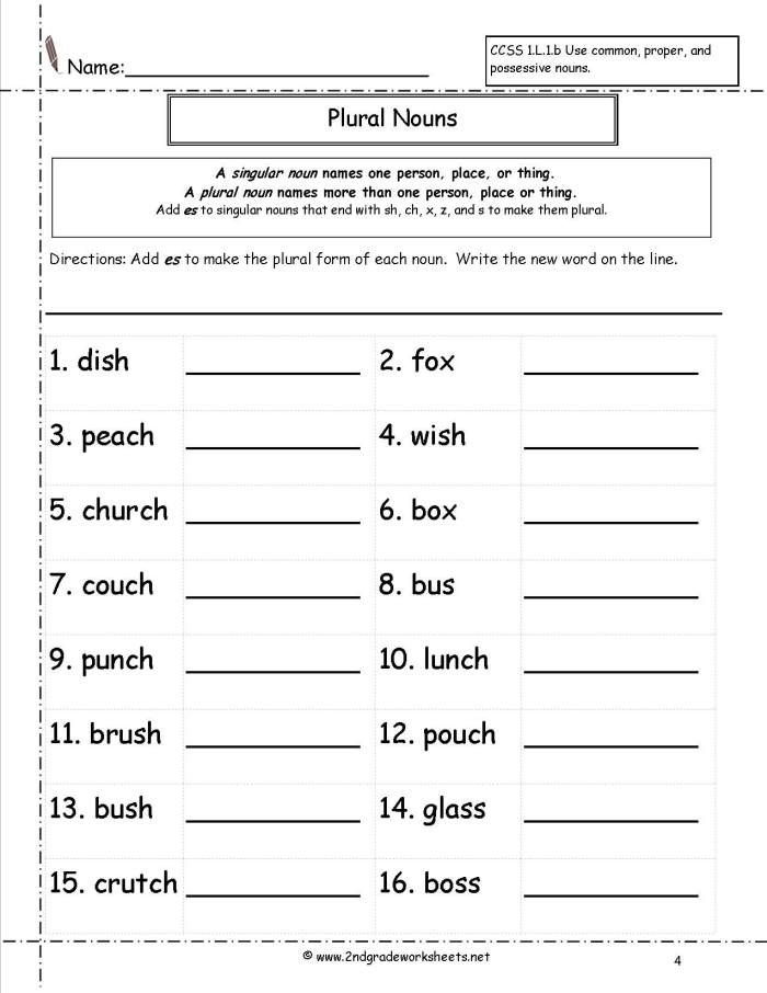 Plural Nouns Worksheet 4 for Grade 3 Language Development Third grade student completing a plural nouns grammar worksheet for algebra practice