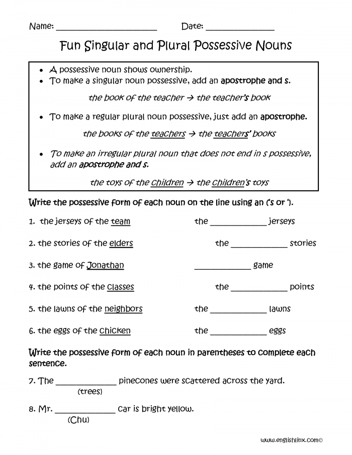 Plural Possessive Nouns Worksheet for Third Grade Lesson 11 Third grade students practicing plural possessive nouns on an educational worksheet