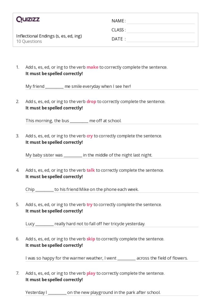 Worksheet illustrating plural endings "S" and "ES" for first graders to practice. Plural Endings Practice for First Grade: "S" and "ES" Worksheet