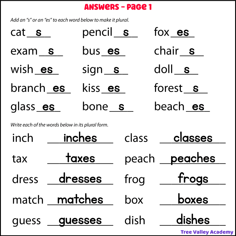 Plurals: Add "s" or "es" worksheet for Second Grade
