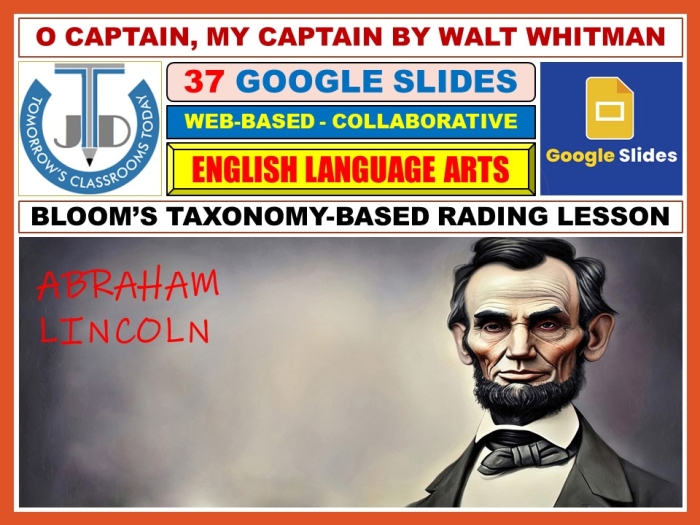 Seventh grade students analyzing figurative language in Walt Whitman's O Captain My Captain poem worksheet 16