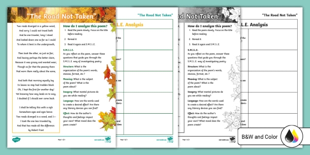 Worksheet featuring "The Road Not Taken" to enhance reading comprehension skills