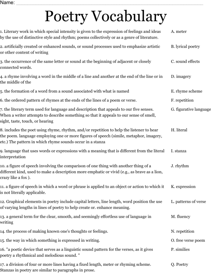 Illustrative worksheet to enhance poetry vocabulary for third graders Third grade poetry vocabulary diagram worksheet for students