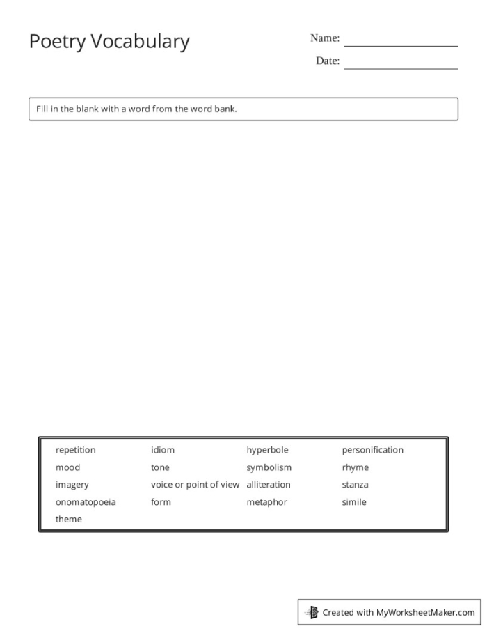 Third Grade Poetry Vocabulary Worksheet for Measurement Diagram worksheet for third graders to learn basic poetry vocabulary