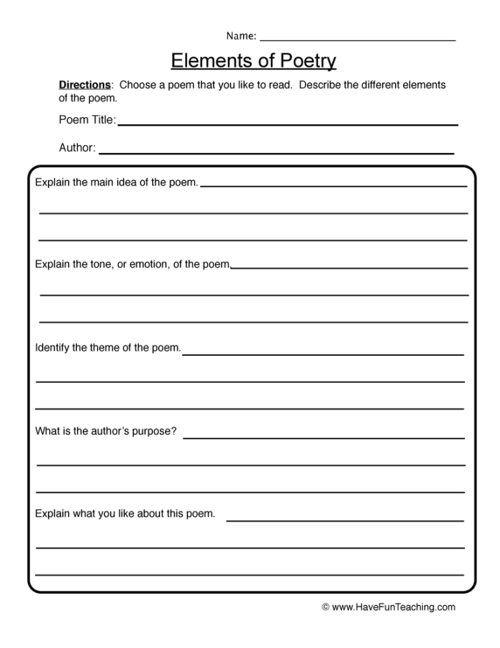 Worksheet image illustrating different forms of poetry for educational purposes Types of poetry worksheet for third graders exploring various poetry structures