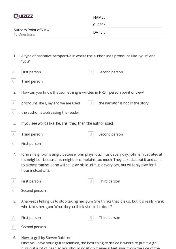 Reading worksheet for Third Grade Worksheet image illustrating the concept of point of view for third graders exploring the experience of being the new kid. Point of View: Being the New Kid worksheet for third-grade reading practice.