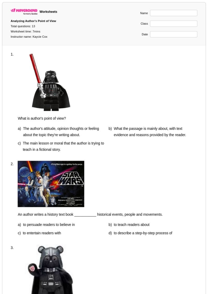 Reading worksheet for Third Grade Worksheet illustrating the character's point of view for third graders exploring the theme of being the new kid. Point of View: Being the New Kid worksheet for reading comprehension.