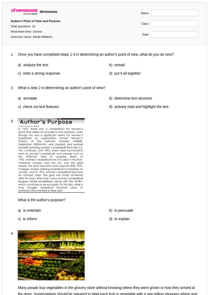 Point of View: Being the New Kid worksheet for reading practice Worksheet illustrating the point of view for the new kid in class for third graders