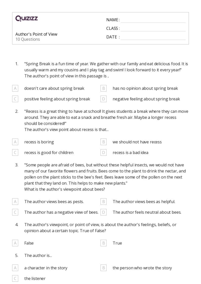 Point of View: Being the New Kid worksheet for reading comprehension activities Worksheet illustrating the concept of point of view for third graders exploring the experience of being the new kid