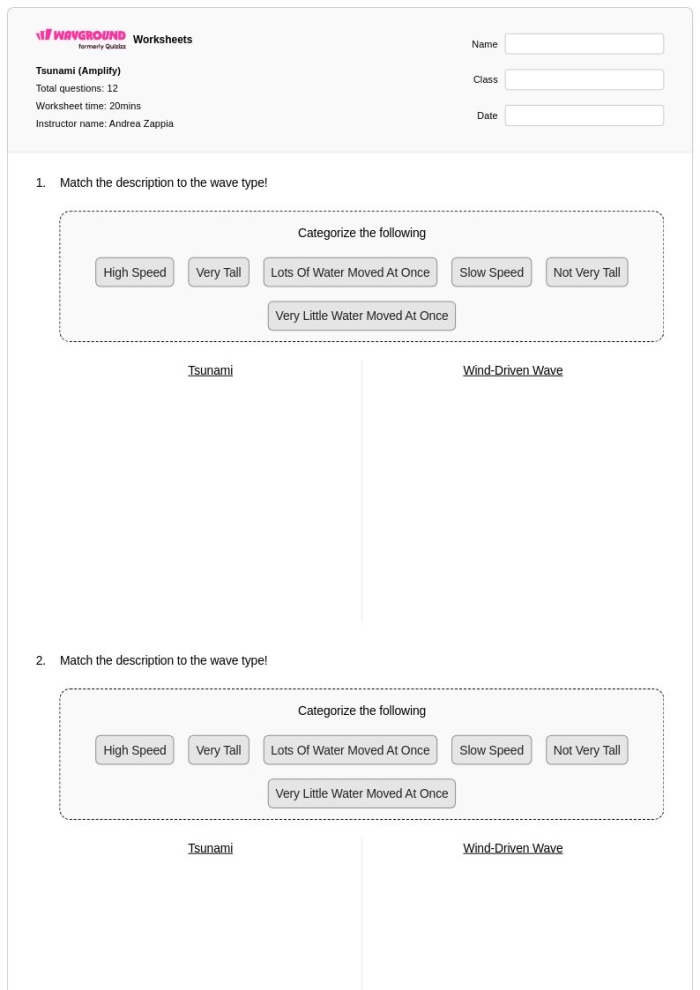 Third grade Spanish worksheet featuring a reading passage about the 2004 tsunami for point of view practice