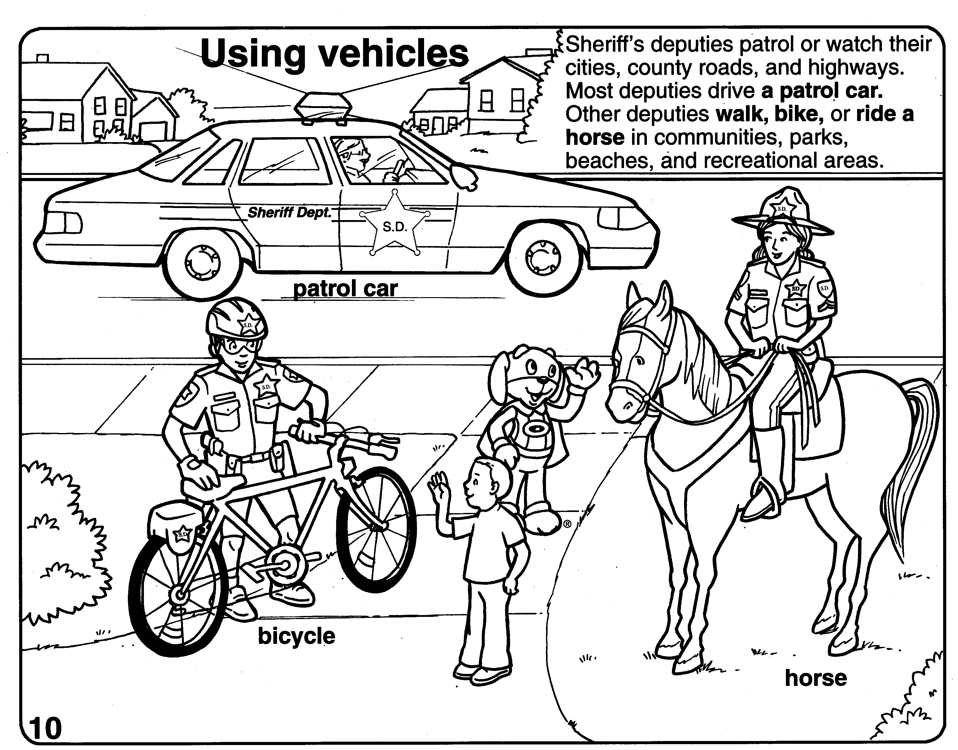 Police officer coloring pages featuring diverse characters for kids