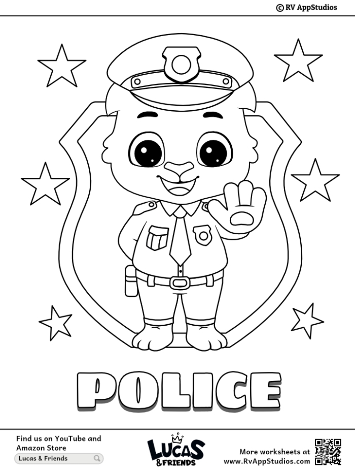 Police officer coloring pages for kids featuring male and female officers